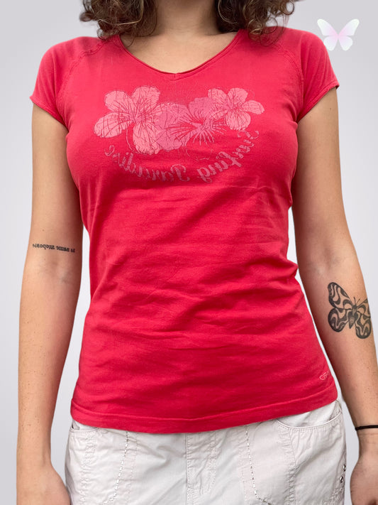 Red hibiscus flower t-shirt | S