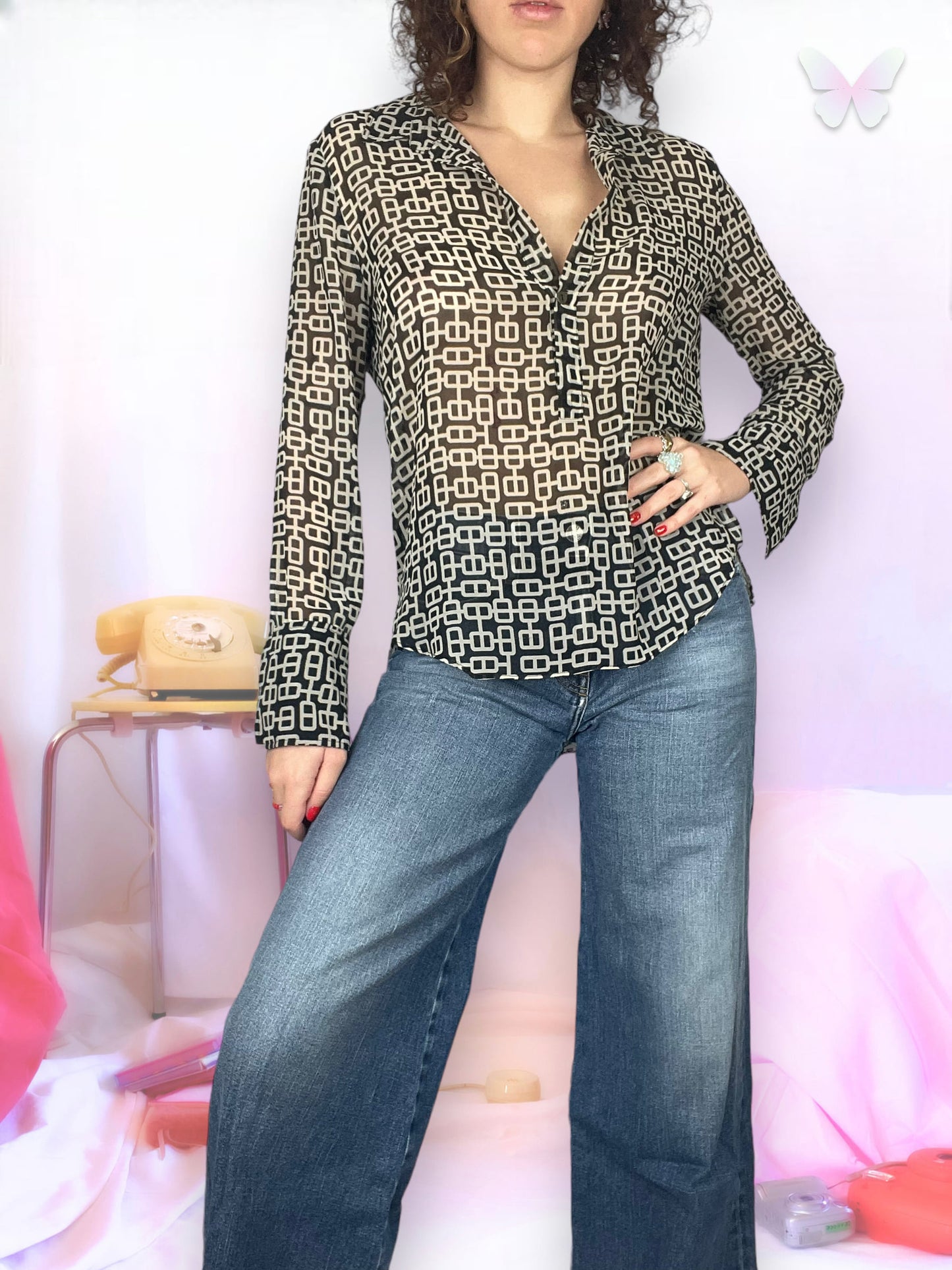 Chain pattern mesh blouse | S